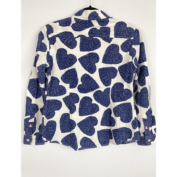 Boden The Classic Shirt Novelty Heart Print Button Front Long Sleeve, Navy 6P - Picture 5 of 7